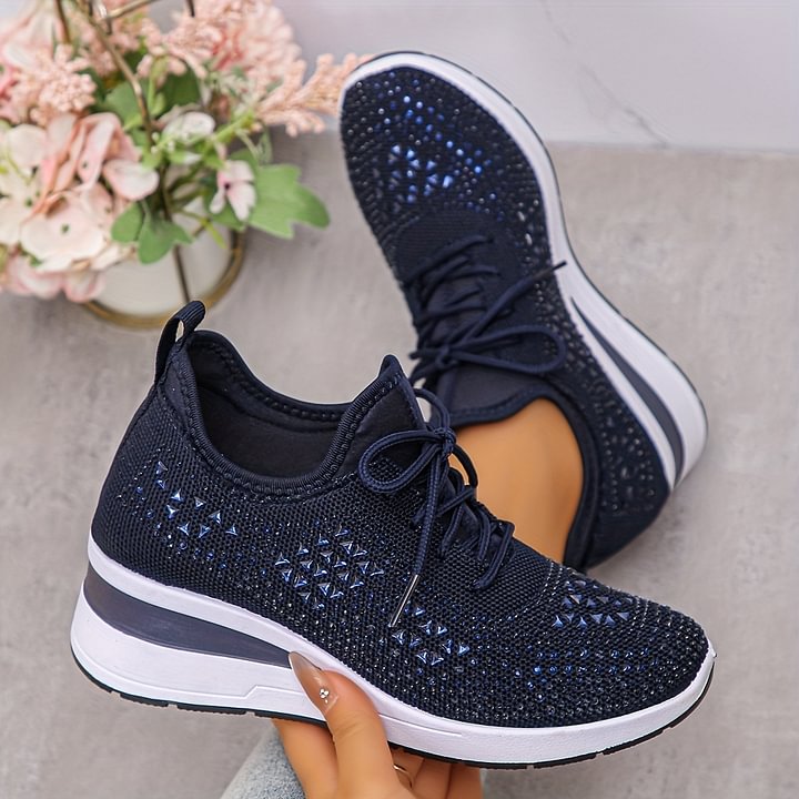 🔥Sidste dag – 50% rabat på casual damesneakers med åndbar justering og strassdekoration