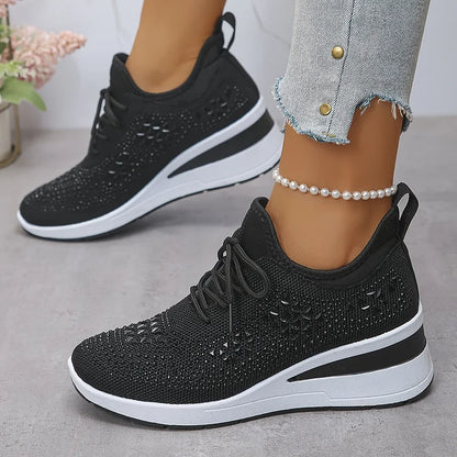 🔥Sidste dag – 50% rabat på casual damesneakers med åndbar justering og strassdekoration