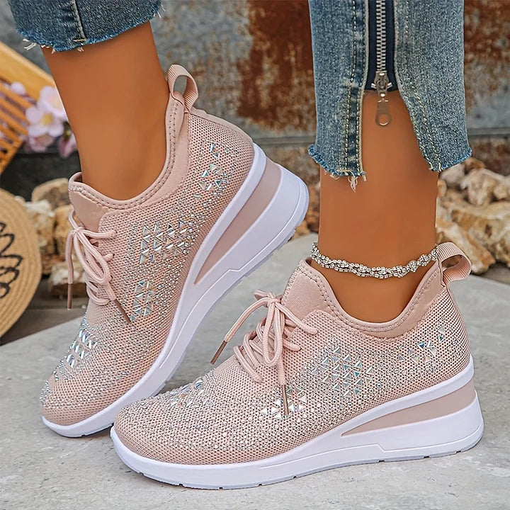 🔥Sidste dag – 50% rabat på casual damesneakers med åndbar justering og strassdekoration