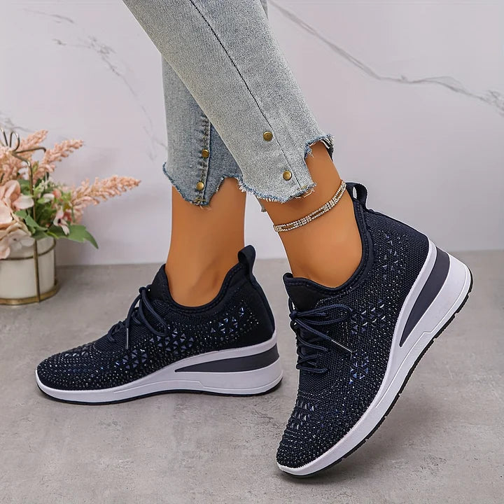 🔥Sidste dag – 50% rabat på casual damesneakers med åndbar justering og strassdekoration