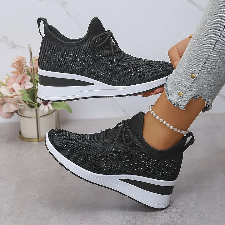 🔥Sidste dag – 50% rabat på casual damesneakers med åndbar justering og strassdekoration