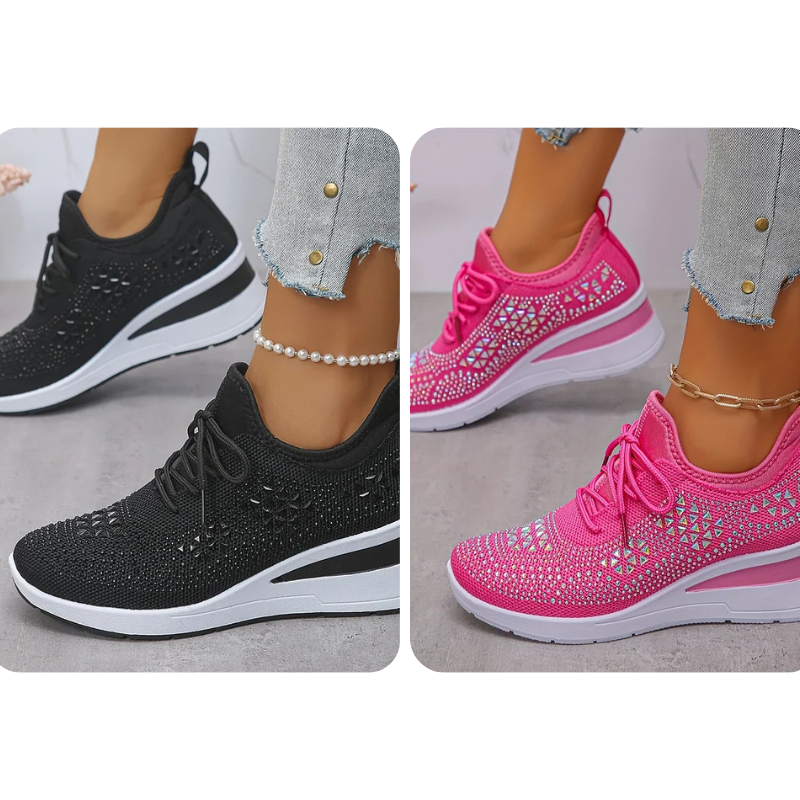 🔥Sidste dag – 50% rabat på casual damesneakers med åndbar justering og strassdekoration