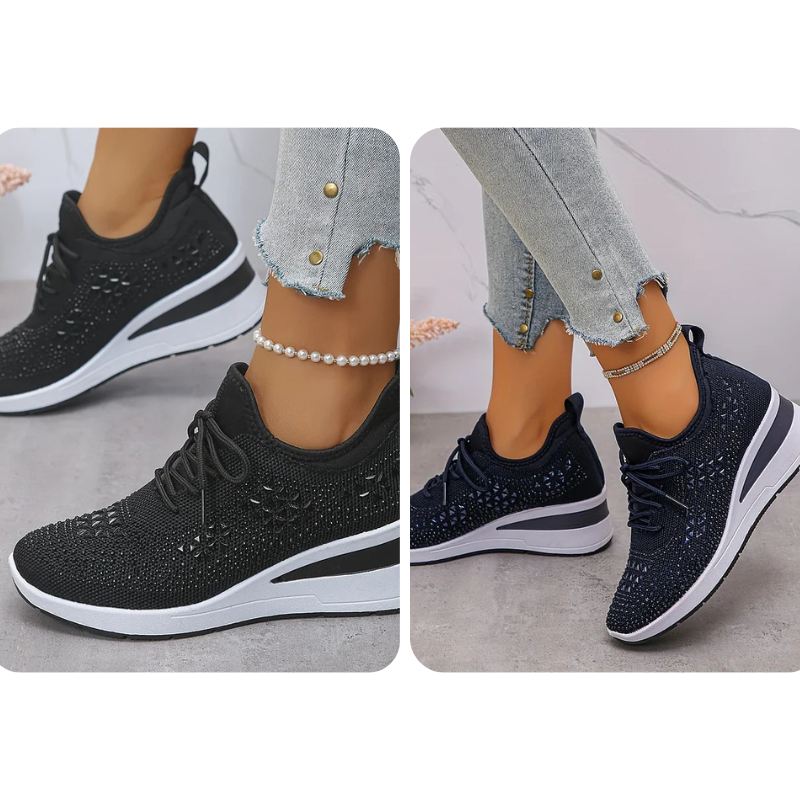 🔥Sidste dag – 50% rabat på casual damesneakers med åndbar justering og strassdekoration