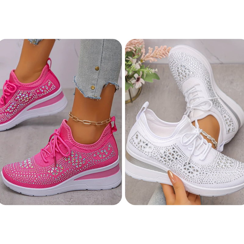 🔥Sidste dag – 50% rabat på casual damesneakers med åndbar justering og strassdekoration