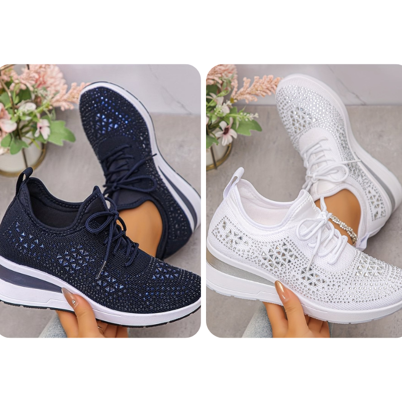 🔥Sidste dag – 50% rabat på casual damesneakers med åndbar justering og strassdekoration