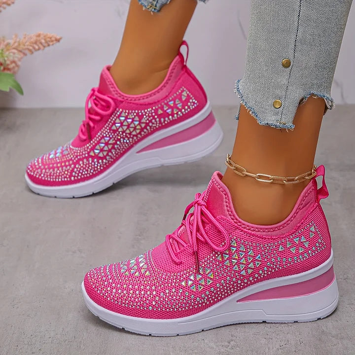 🔥Sidste dag – 50% rabat på casual damesneakers med åndbar justering og strassdekoration
