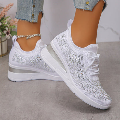 🔥Sidste dag – 50% rabat på casual damesneakers med åndbar justering og strassdekoration