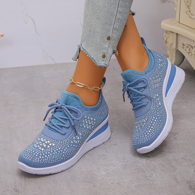 🔥Sidste dag – 50% rabat på casual damesneakers med åndbar justering og strassdekoration