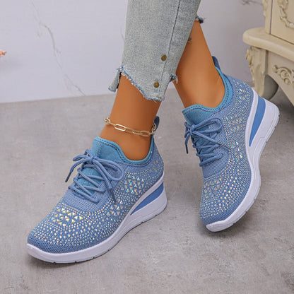 🔥Sidste dag – 50% rabat på casual damesneakers med åndbar justering og strassdekoration