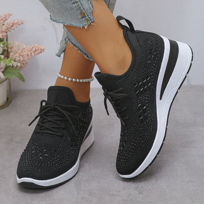 🔥Sidste dag – 50% rabat på casual damesneakers med åndbar justering og strassdekoration