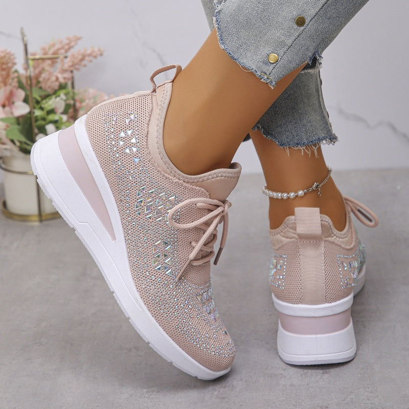 🔥Sidste dag – 50% rabat på casual damesneakers med åndbar justering og strassdekoration