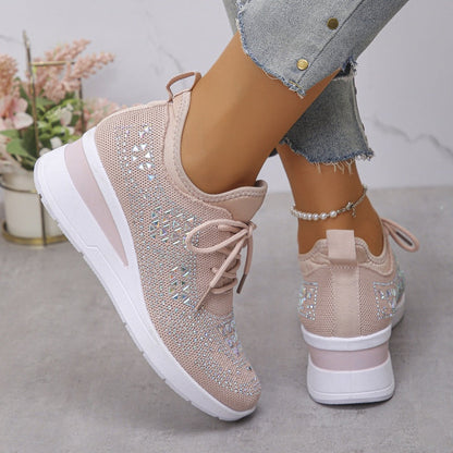 🔥Sidste dag – 50% rabat på casual damesneakers med åndbar justering og strassdekoration