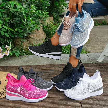🔥Sidste dag – 50% rabat på casual damesneakers med åndbar justering og strassdekoration