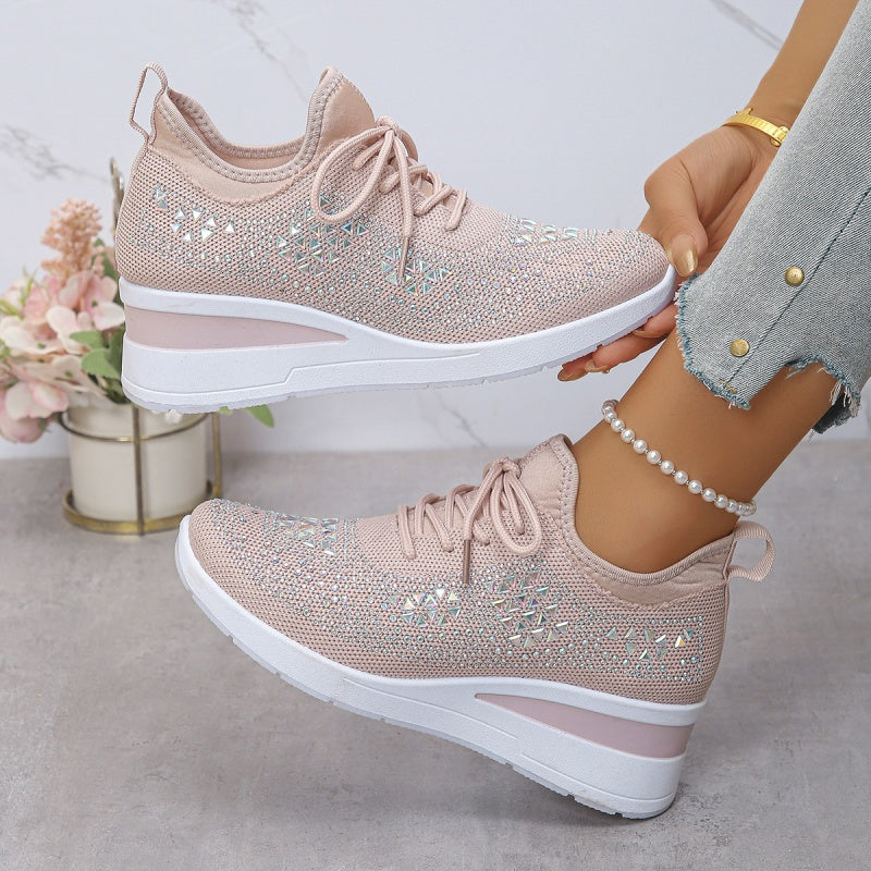 🔥Sidste dag – 50% rabat på casual damesneakers med åndbar justering og strassdekoration