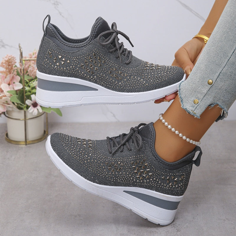 🔥Sidste dag – 50% rabat på casual damesneakers med åndbar justering og strassdekoration