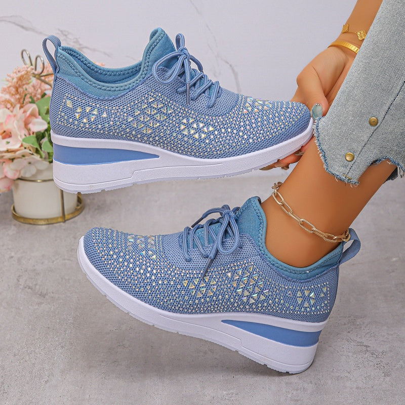 🔥Sidste dag – 50% rabat på casual damesneakers med åndbar justering og strassdekoration