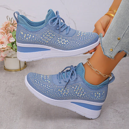 🔥Sidste dag – 50% rabat på casual damesneakers med åndbar justering og strassdekoration