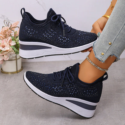 🔥Sidste dag – 50% rabat på casual damesneakers med åndbar justering og strassdekoration