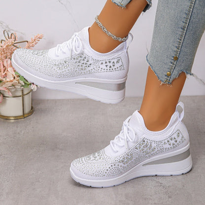 🔥Sidste dag – 50% rabat på casual damesneakers med åndbar justering og strassdekoration