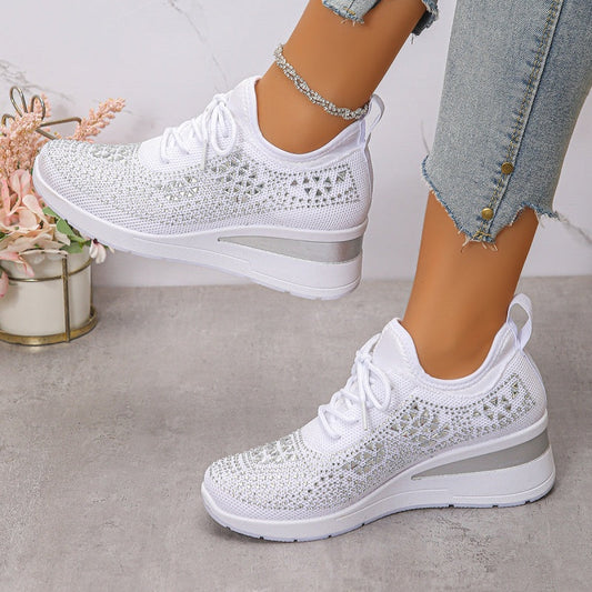 🔥Sidste dag – 50% rabat på casual damesneakers med åndbar justering og strassdekoration