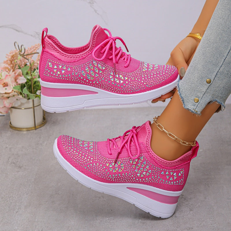 🔥Sidste dag – 50% rabat på casual damesneakers med åndbar justering og strassdekoration