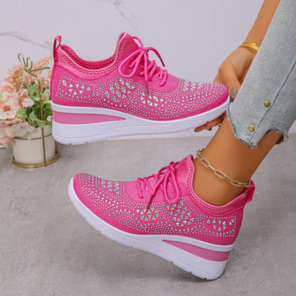 🔥Sidste dag – 50% rabat på casual damesneakers med åndbar justering og strassdekoration