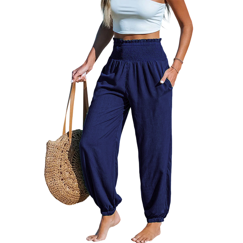 Dames haremsbukser med høj talje og effektfulde foldninger